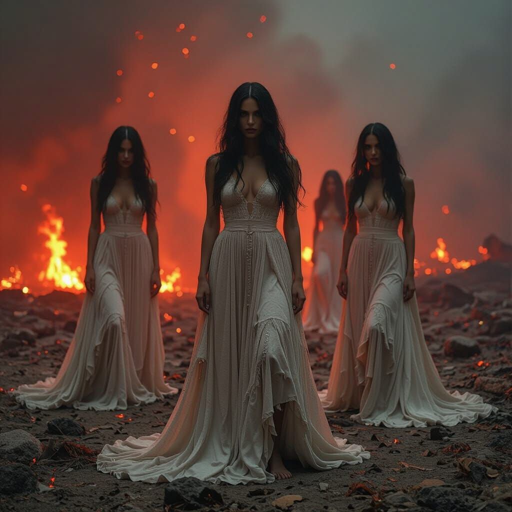 Eerie Decomposition: Women in Hellish Landscape