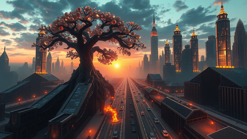 Quartz Metropolis Ablaze: A High-Fantasy Landscape