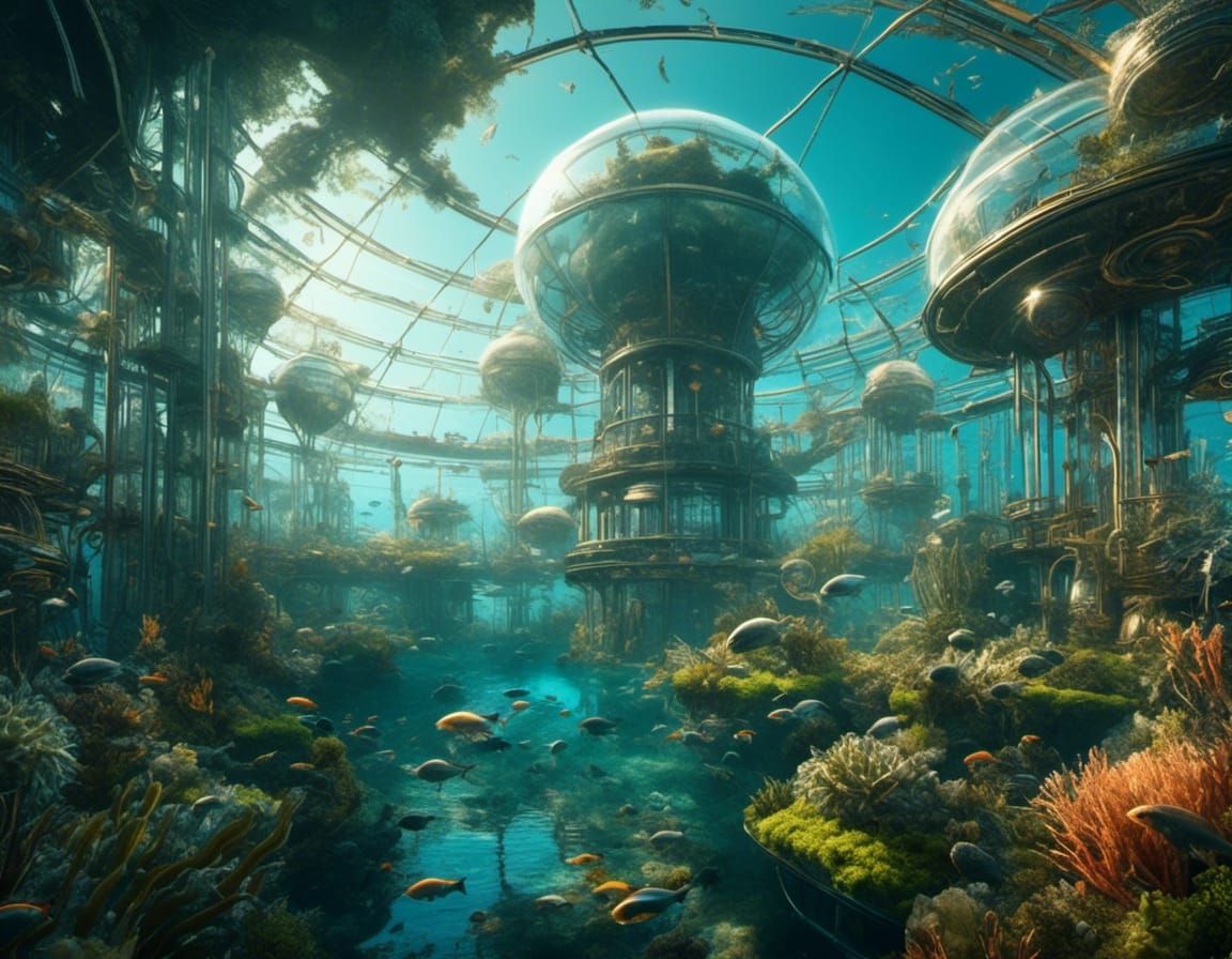 Solarpunk City Undersea in Hyperdetailed Digital Art