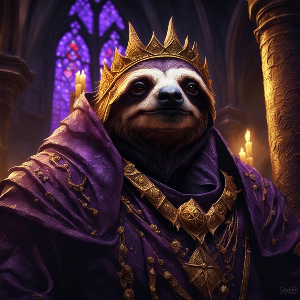 Flagellant Sloth in Gothic Church: Dark Fantasy Art