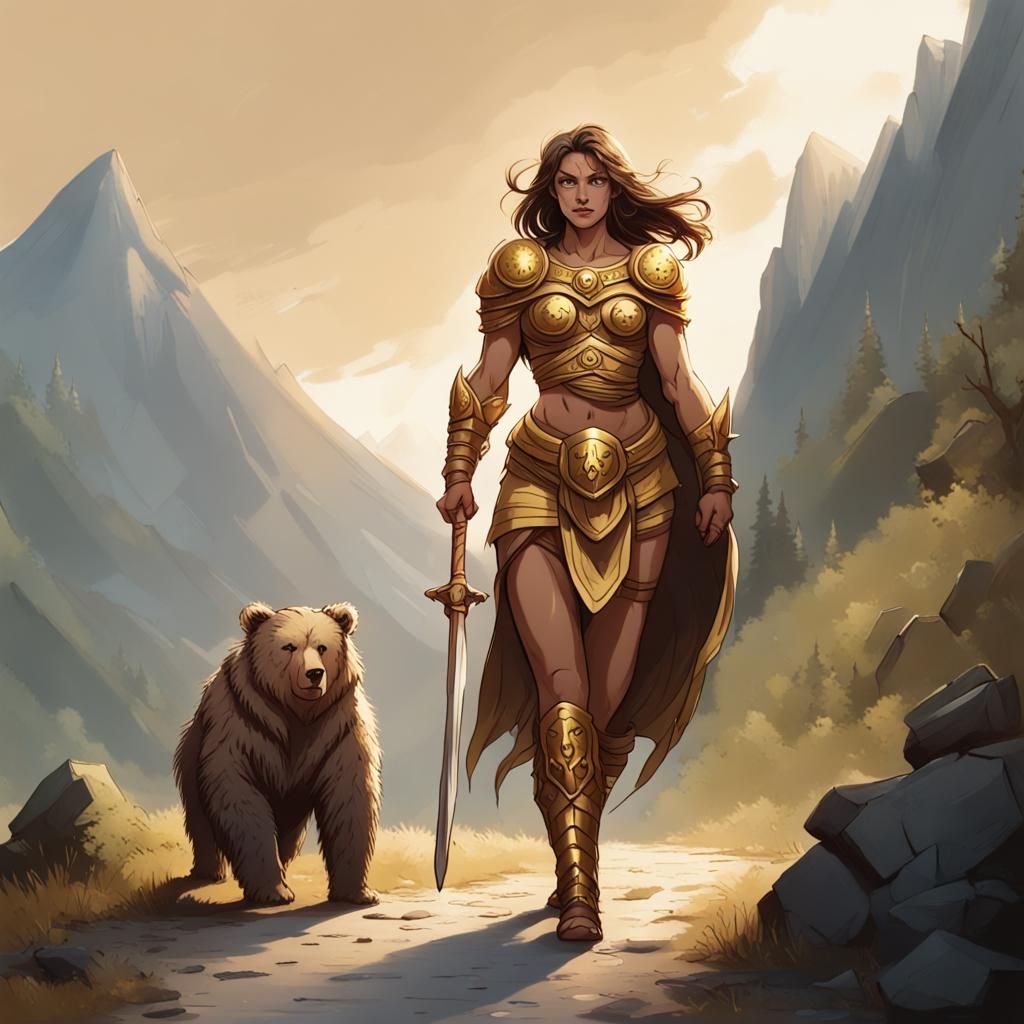 Barbarian Woman Commands Respect on Ancient Road
