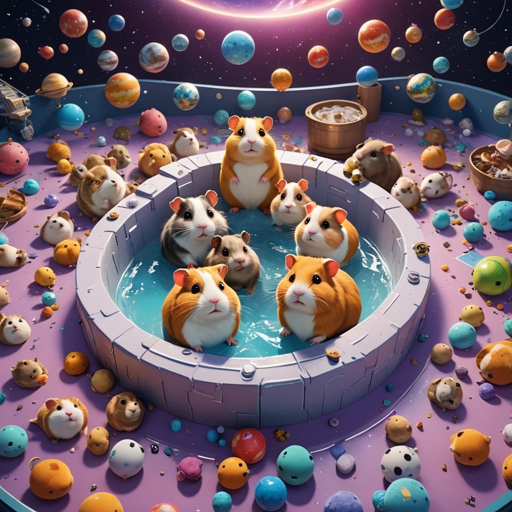 Hamsters and Guinea Pigs in Space Jacuzzi