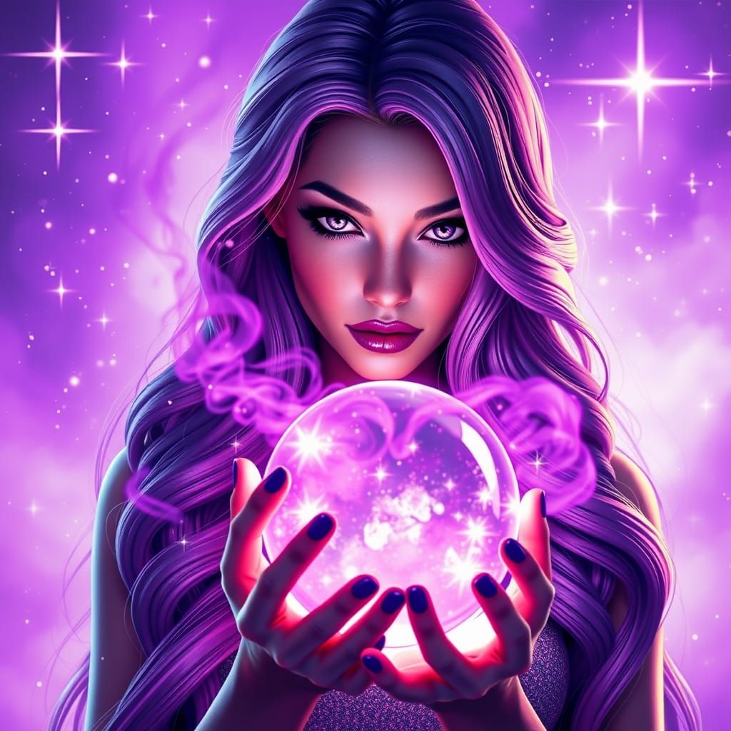 Mystical Purple Oracle in Futuristic Realism