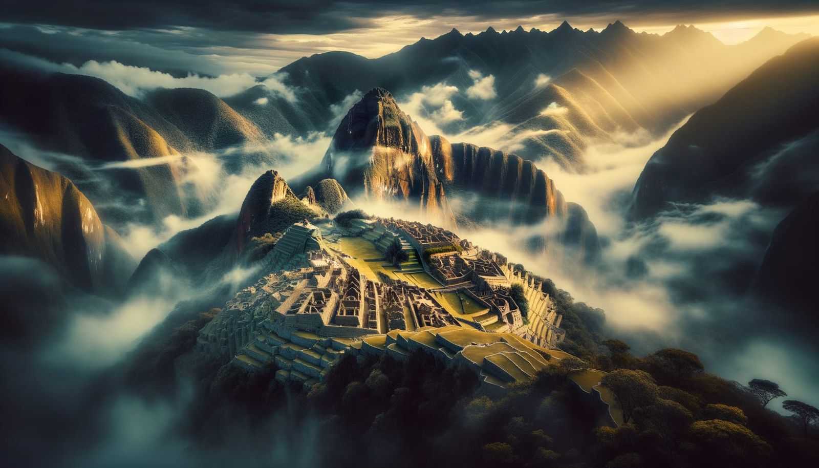 Machu Picchu Mayan Temples in Golden Hour Light