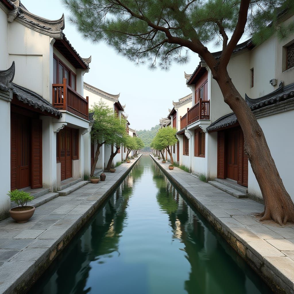 Traditional Chinese Water Town Scene in Serene Harmony