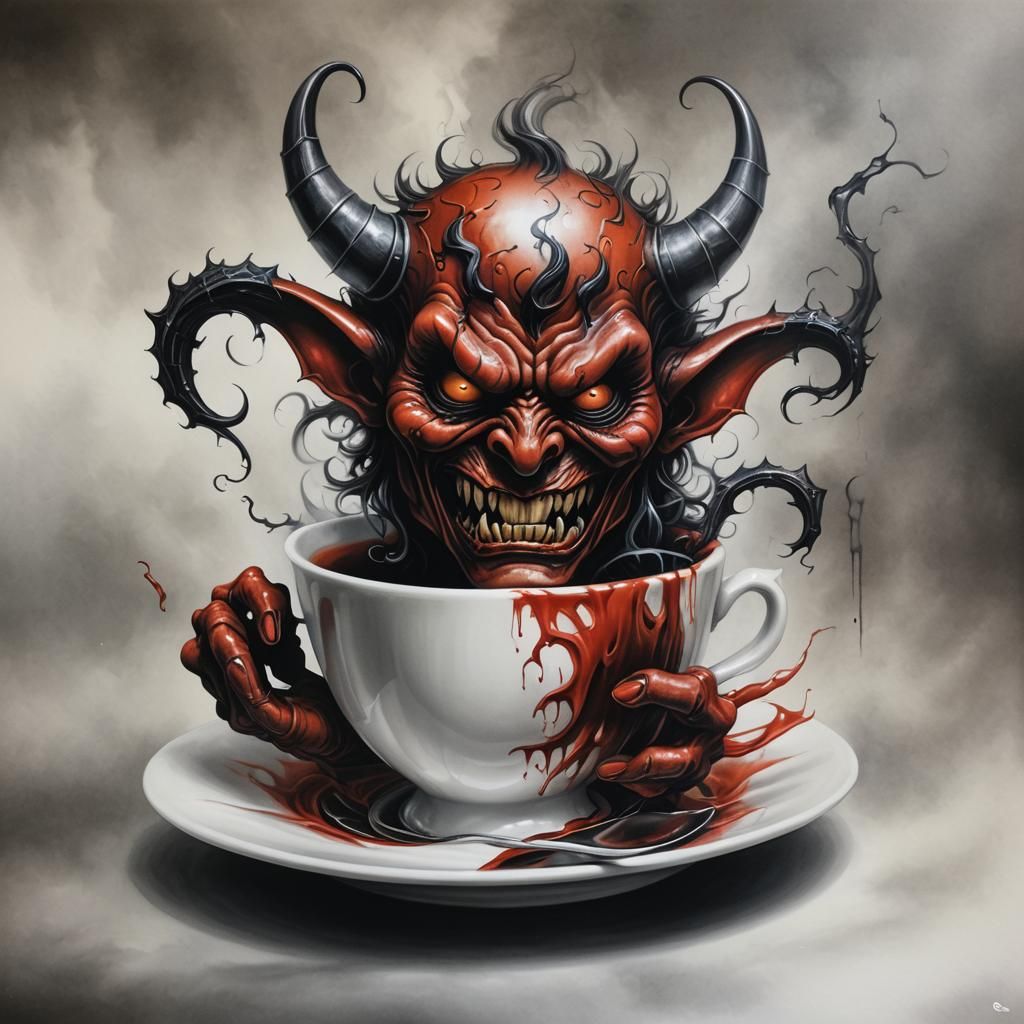 Demonic Tea Cup: Airbrush Art Illustration