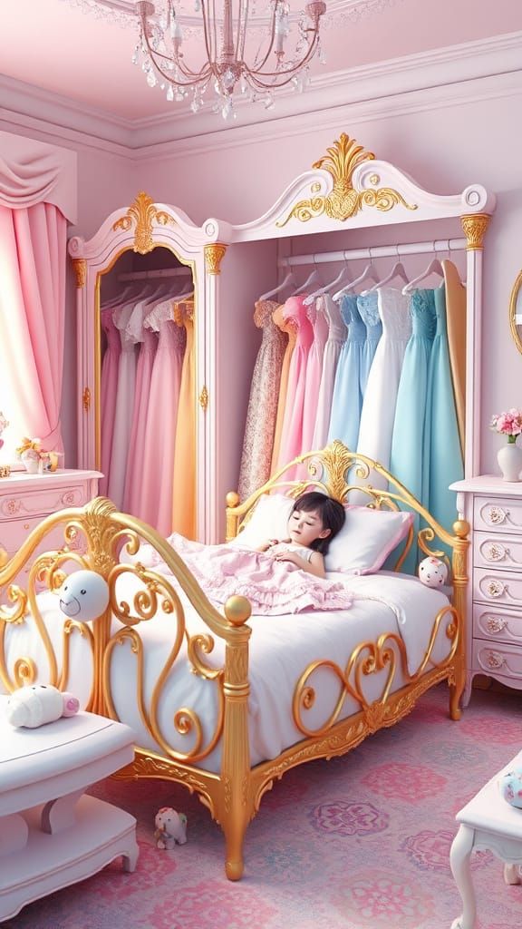 Whimsical Princess Bedroom Scene in Pastel Hues