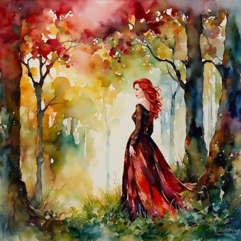 Ethereal Woodland Goddess in Impressionistic Splendor