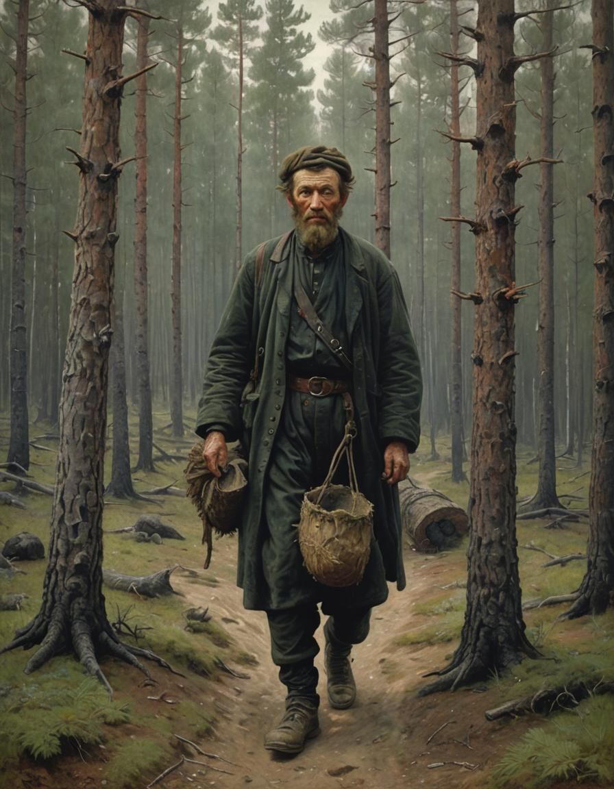 Peasant's Weary Walk Home: Oil Painting