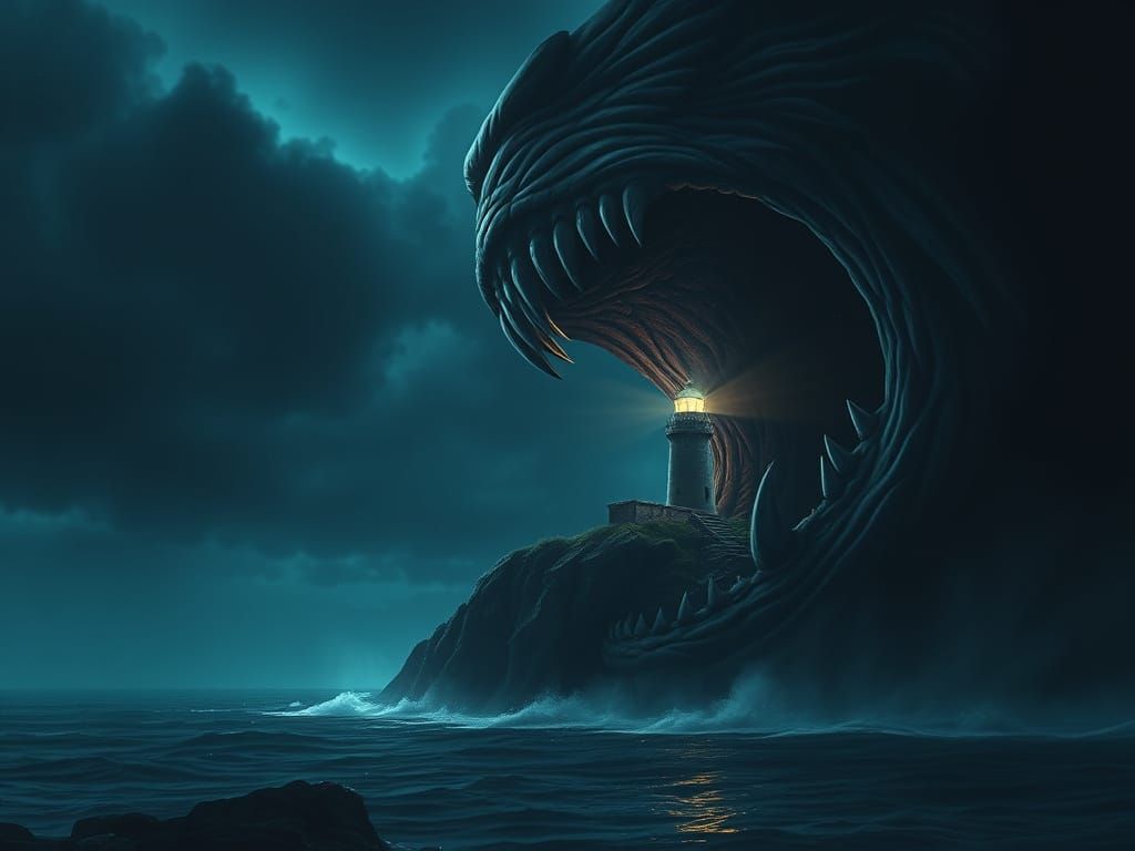 Dramatic Coastline Shadow Devours Lighthouse