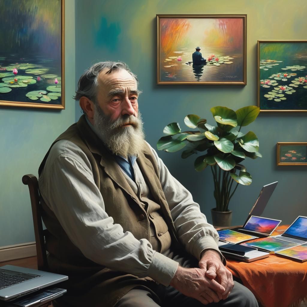 Monet in Modern Room as Hyperrealistic Concept Art