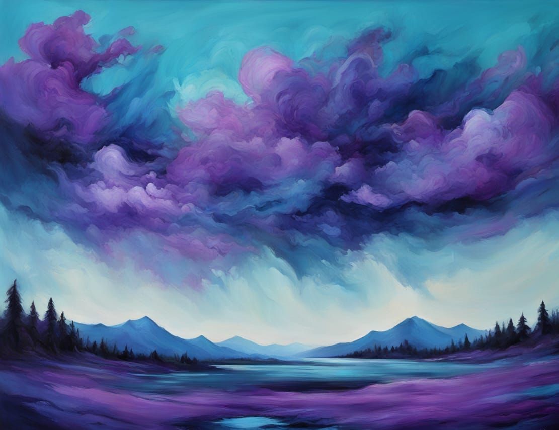 Surreal Cyan Midnight Violet Abstract Painting