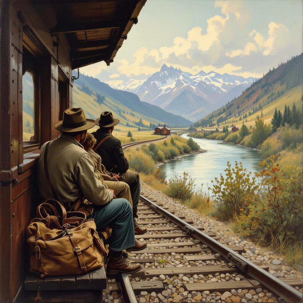 Hobos on 1900s Train Journey Through Mountains