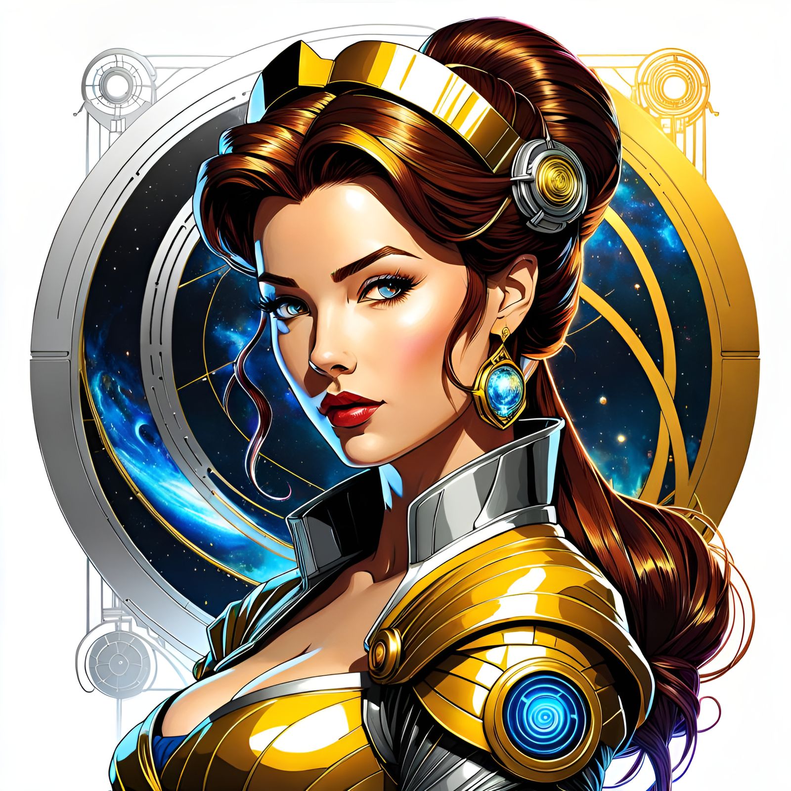 Cyberpunk Princess Belle with Golden Outlines