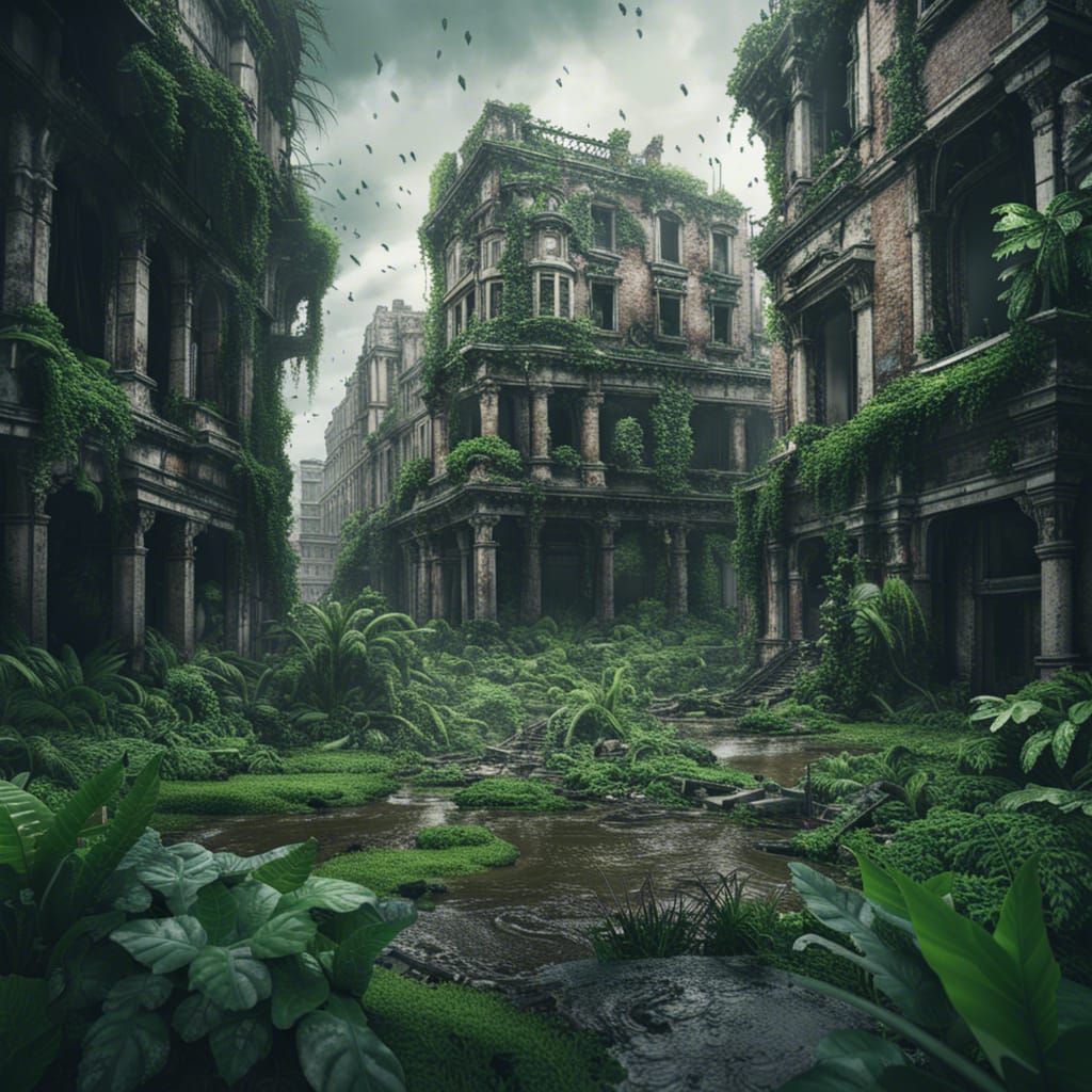 Post-Apocalyptic Overgrown City in Ruins