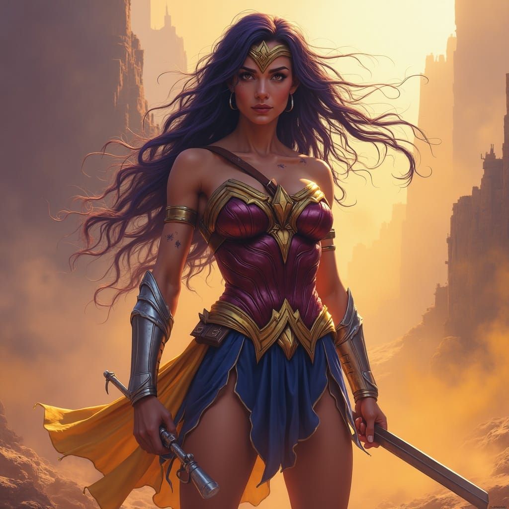 Amazon Warrior in Apocalyptic Wasteland