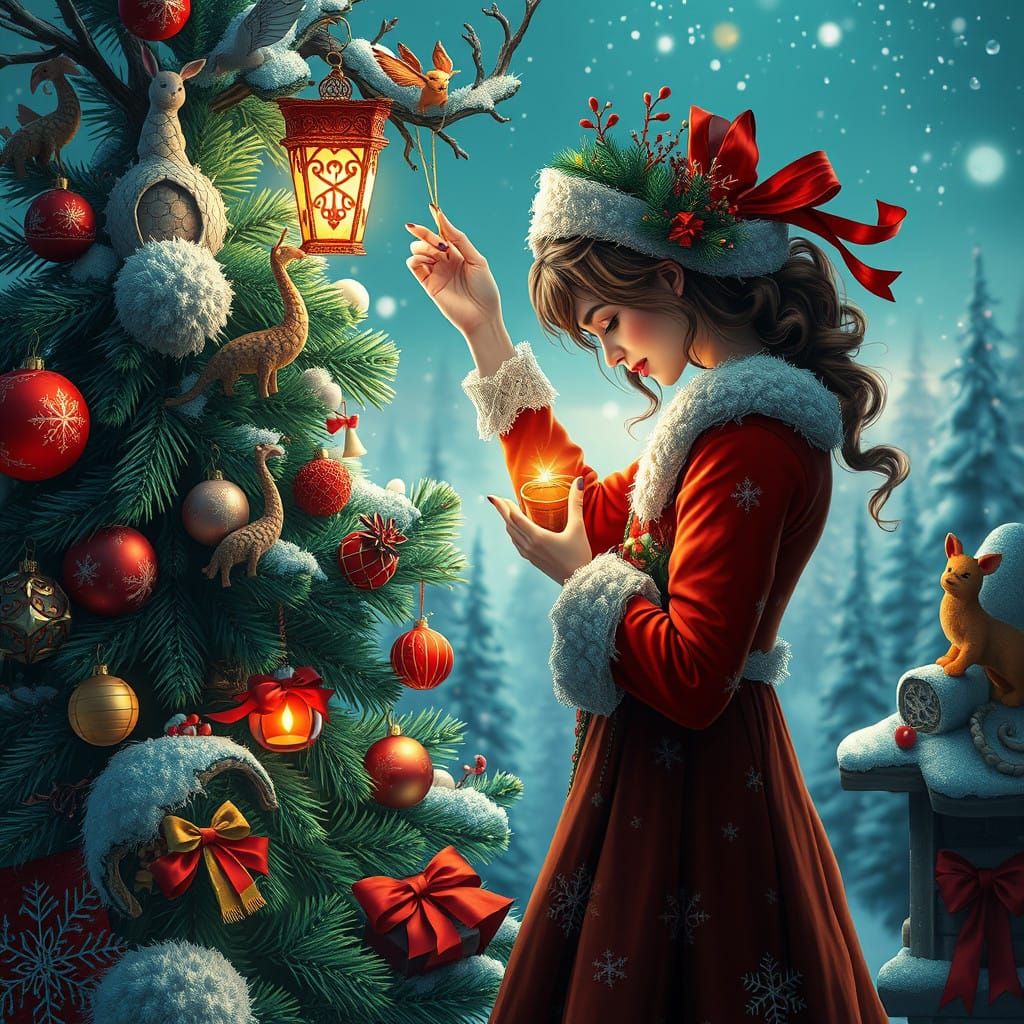 Magical Christmas Tree in Vibrant Winter Wonderland