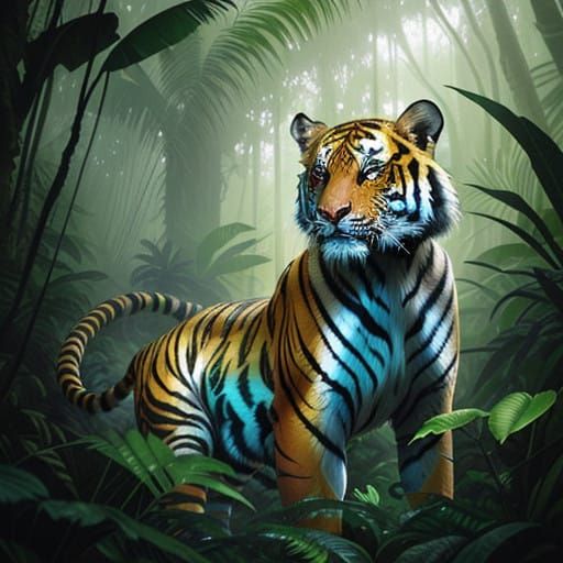 Majestic Tiger-Snake Hybrid Emerges in Vibrant Jungle