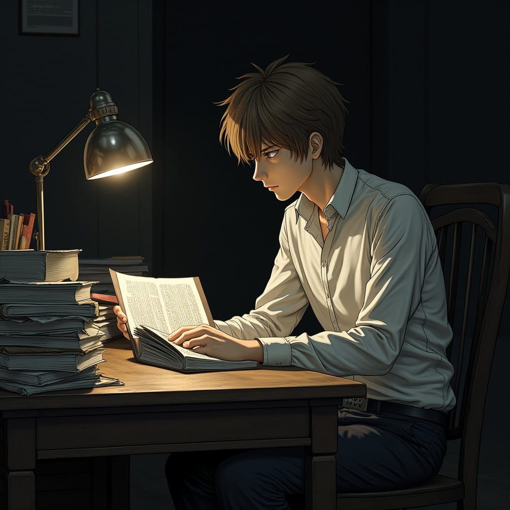 Mysterious Light Yagami Contemplates Death Note