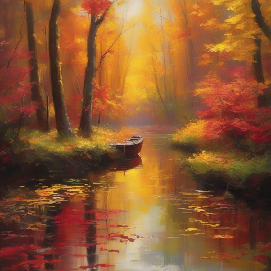 Vibrant Dual Forest Landscape with River and Boat