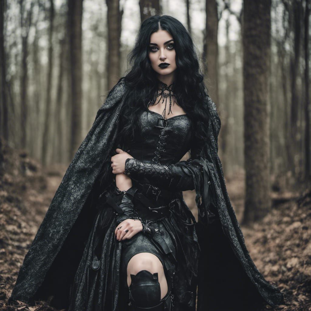 Gothic Woman in Medieval Attire at Forest Festival