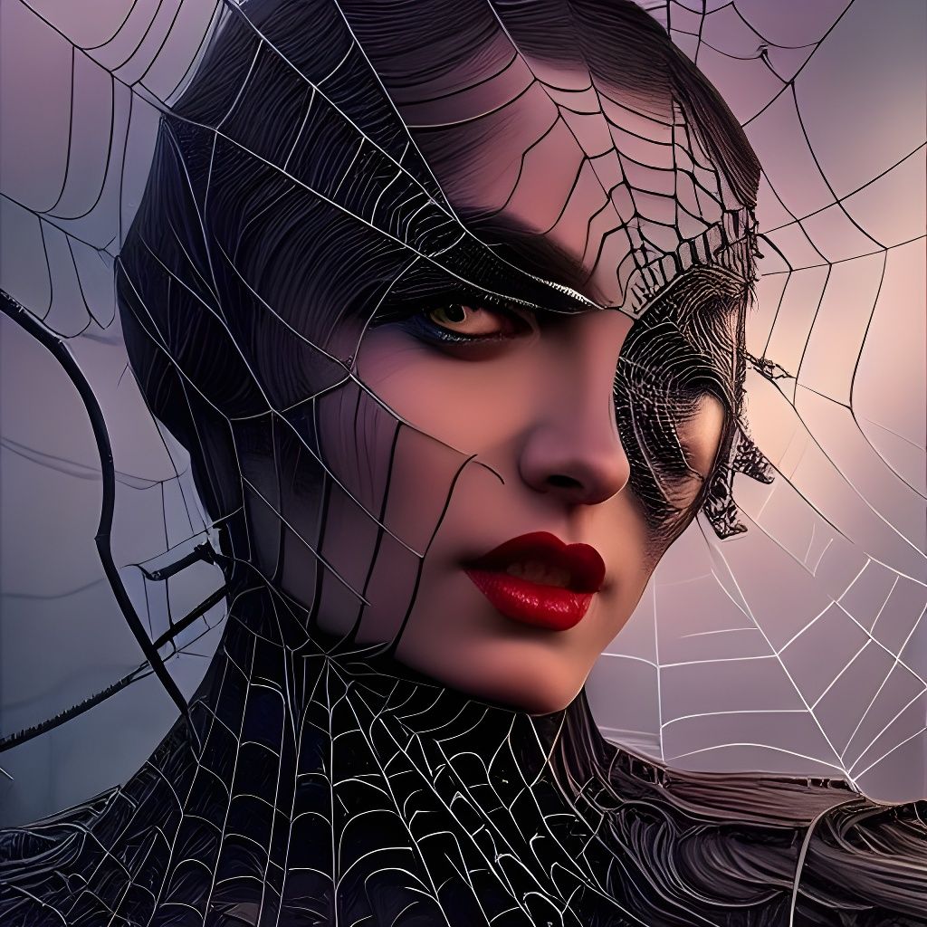 Goddess Entangled in Spiderweb, Hyperdetailed Matte Painting