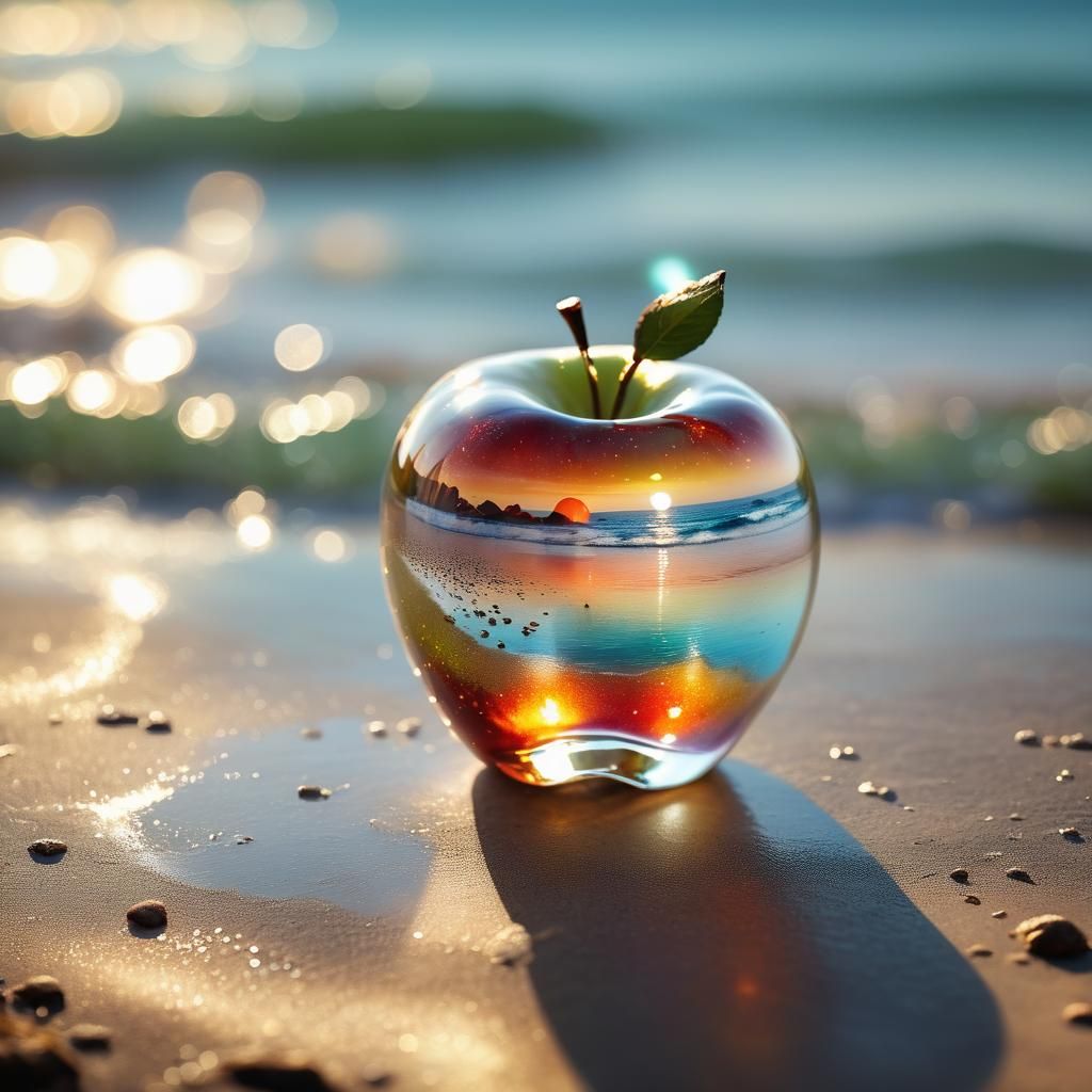 Crystal Apple with Seascape Background