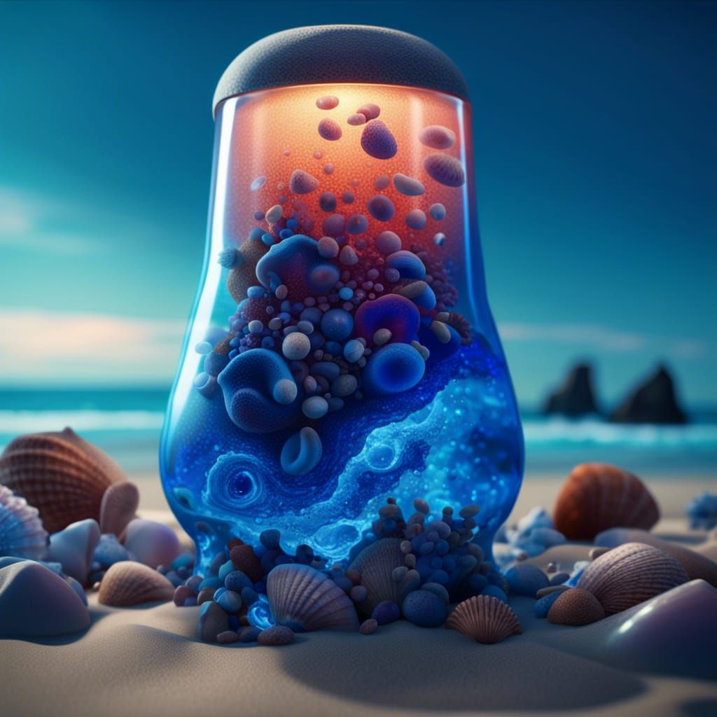 Blue Lava Lamp on a Beach: Fantasy Concept Art