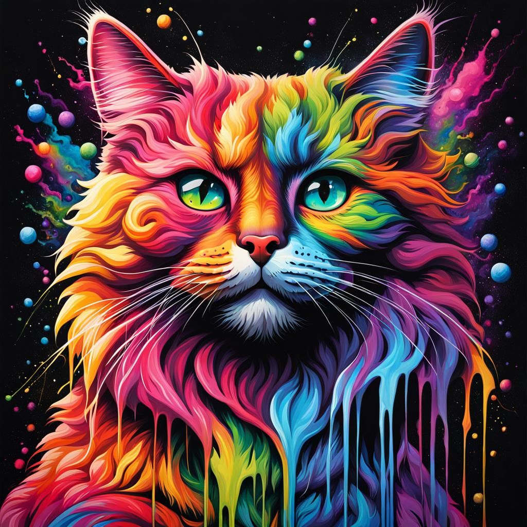 Rainbow Space Cat in Graffiti Splash Art Style