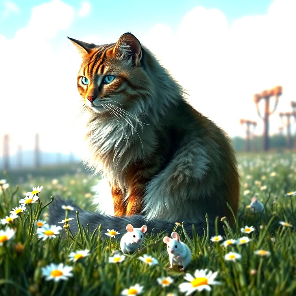 Whimsical Cat Silhouette on a Lush Landscape