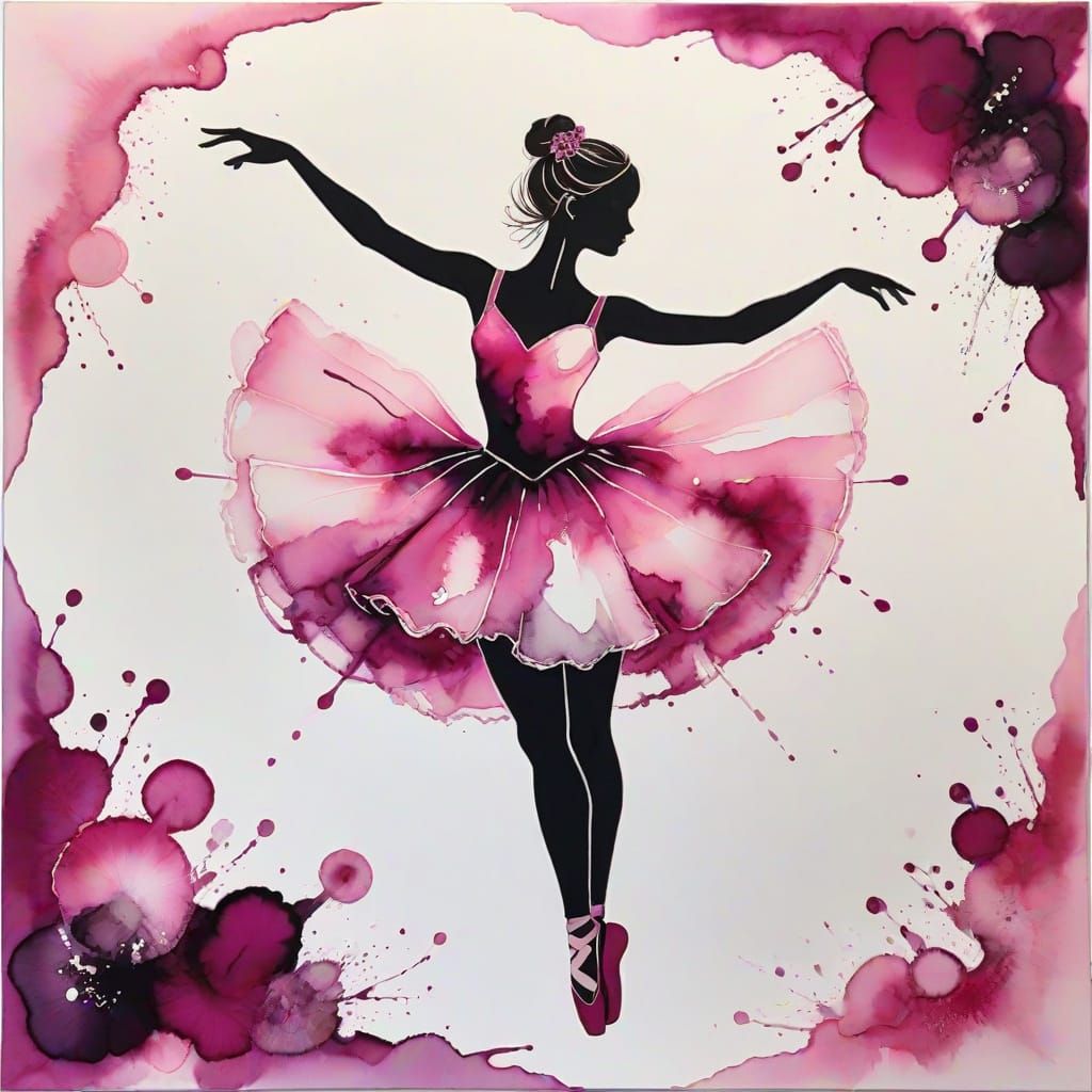 Whimsical Ballerina in Pink and Magenta Ink