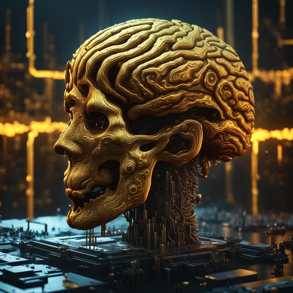 Golden Brain Emerges in Cyberpunk Style