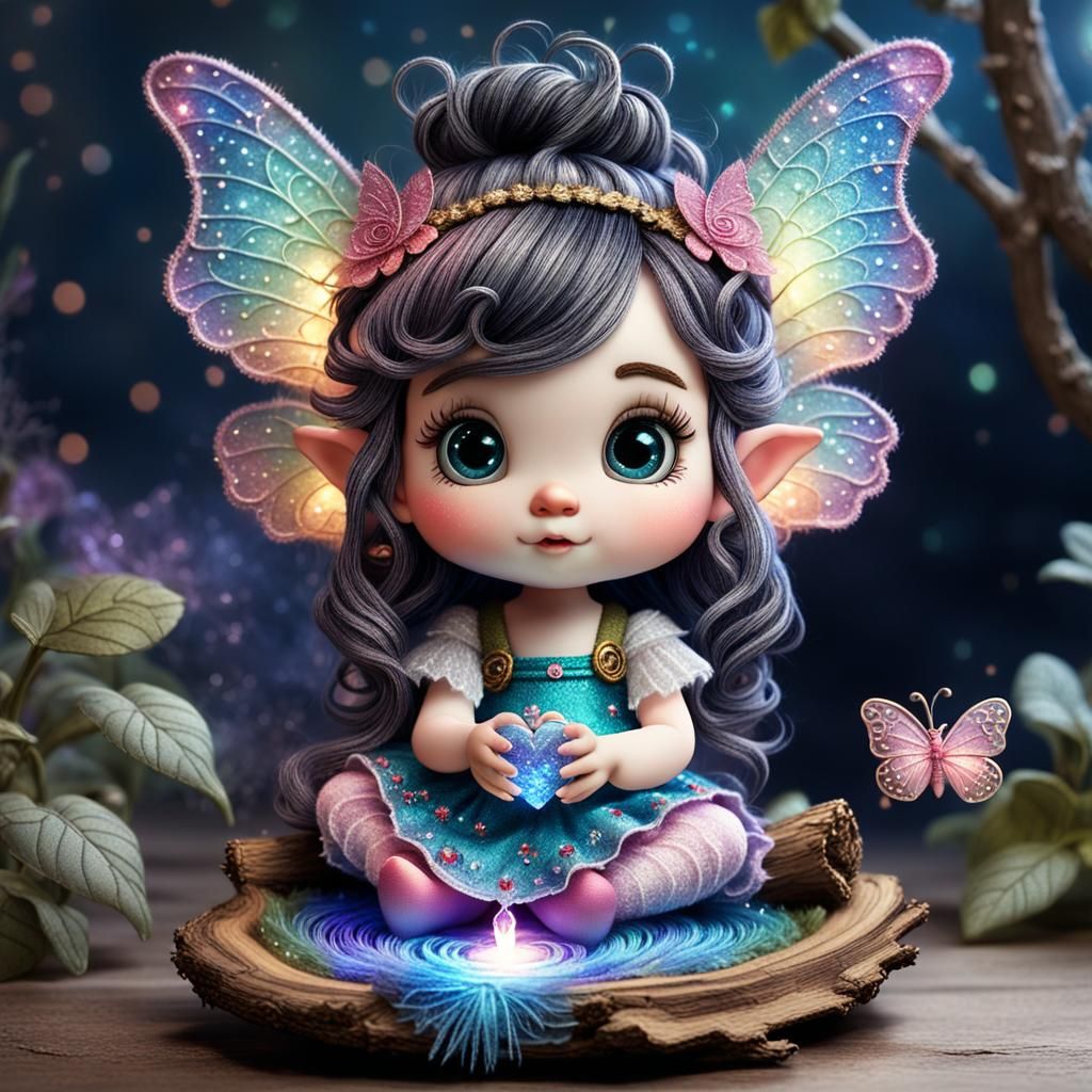 Whimsical Gnome Fairy and Dragon with Bokeh Flowers