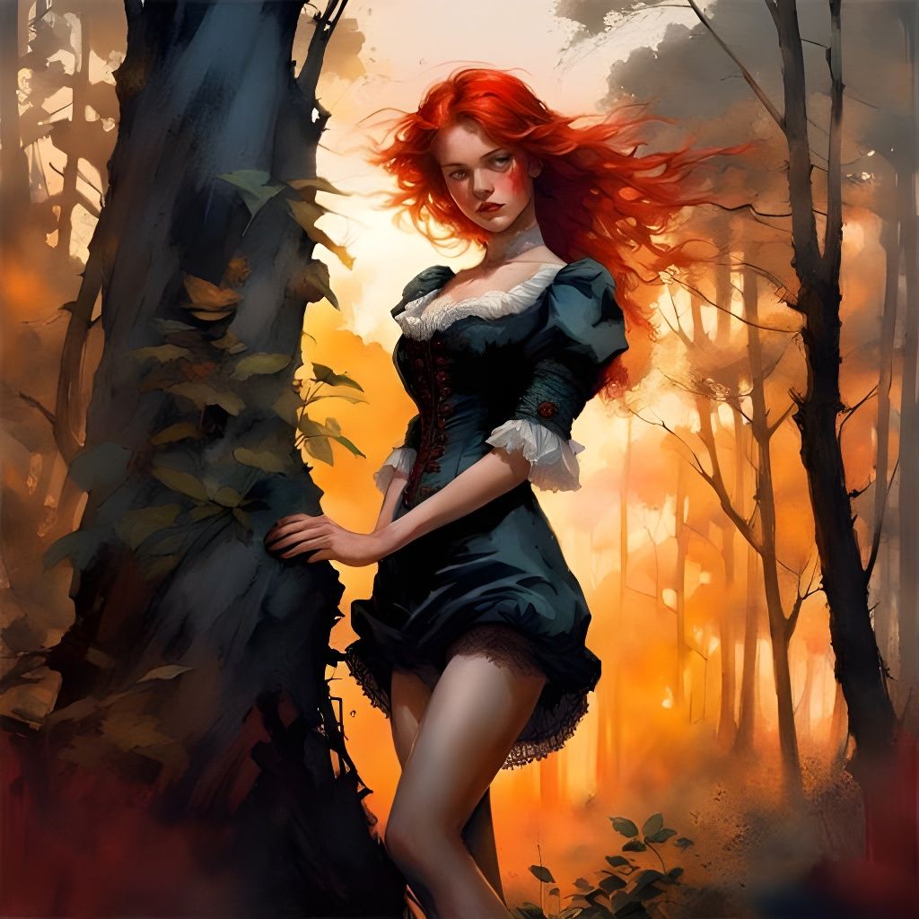 Victorian Redhead in Forest at Sunset: Splash Art