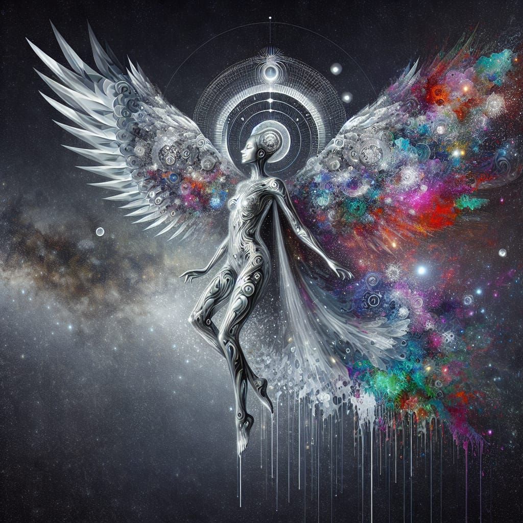 Cosmic Goddess with Crystal Wings in Graffiti Art Style