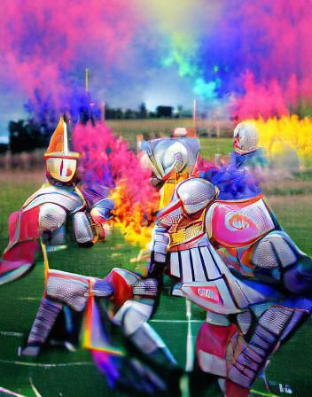 Eternal Battle: Colorful Knights on a Fiery Field