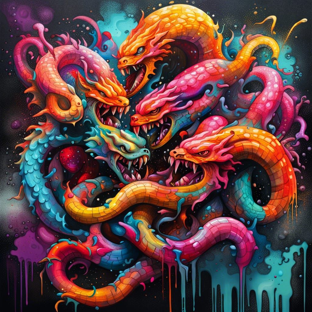 Hydra Graffiti Art in Polychromatic Splash Style