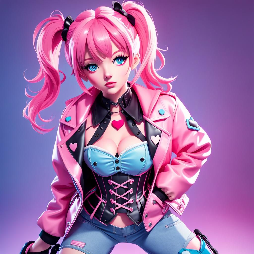 Anime Portrait of Woman with Pink Hair