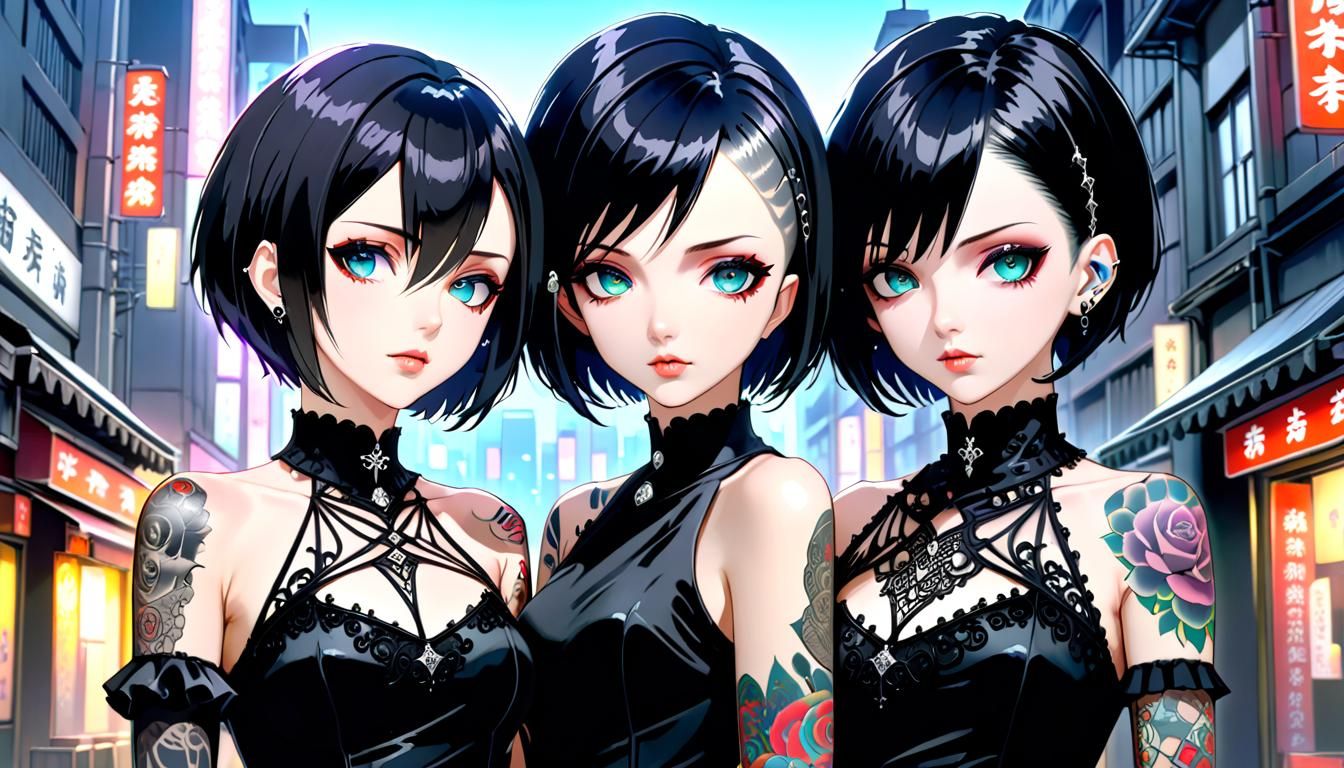 Gothic Anime Women Portrait in City Street