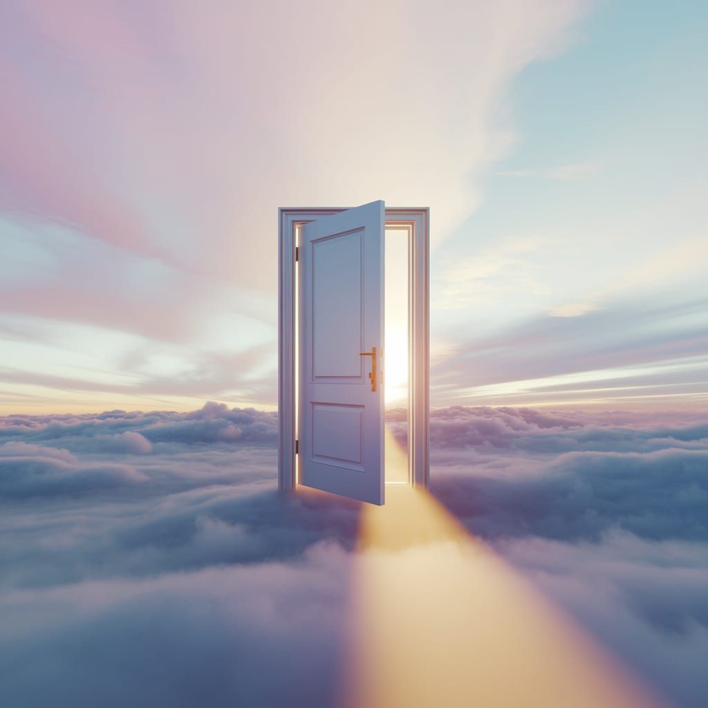 Floating Door in the Sky: A Dreamlike 3D Render