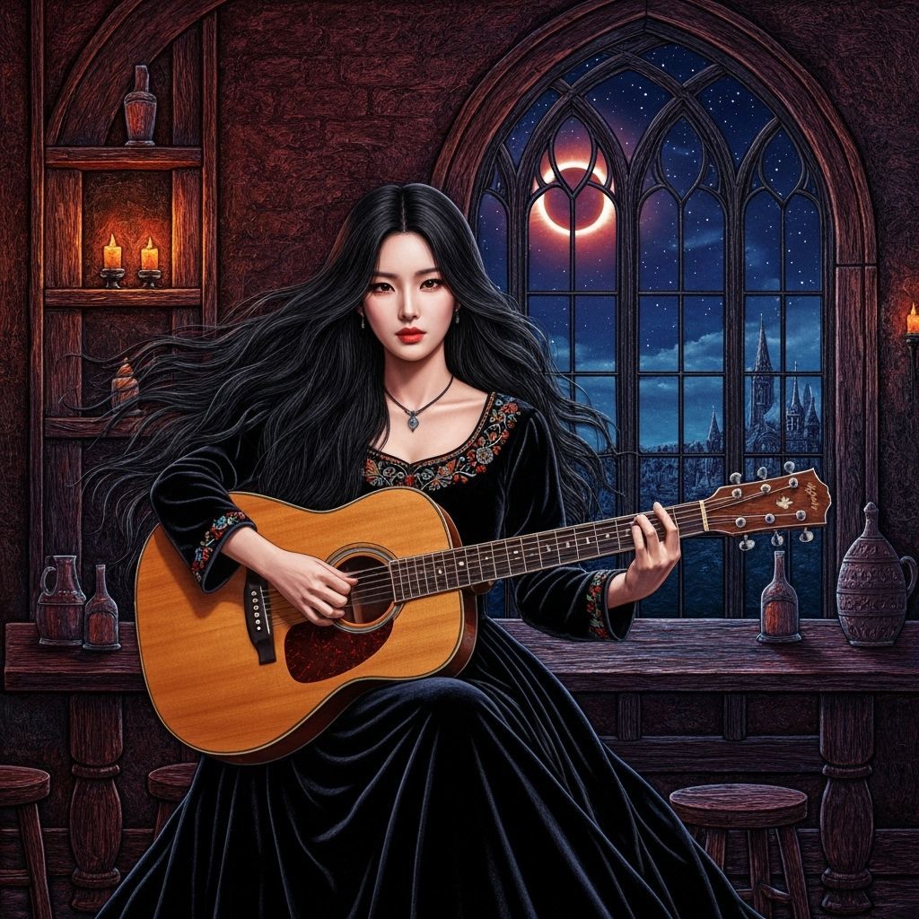 Korean Witch Plays Guitar in Tavern Under Eclipse
