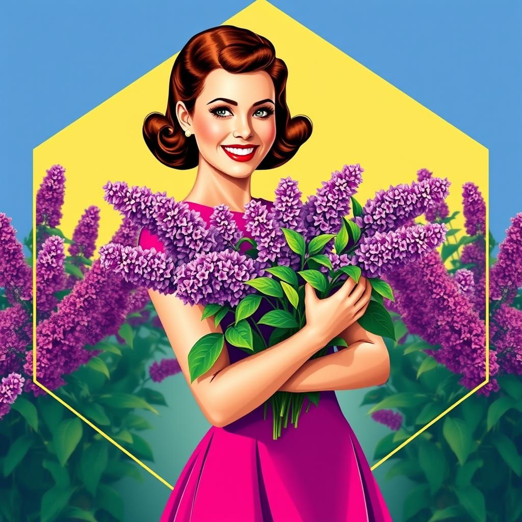 Sultry Pop Art Goddess Adores Vibrant Lilac Bouquet