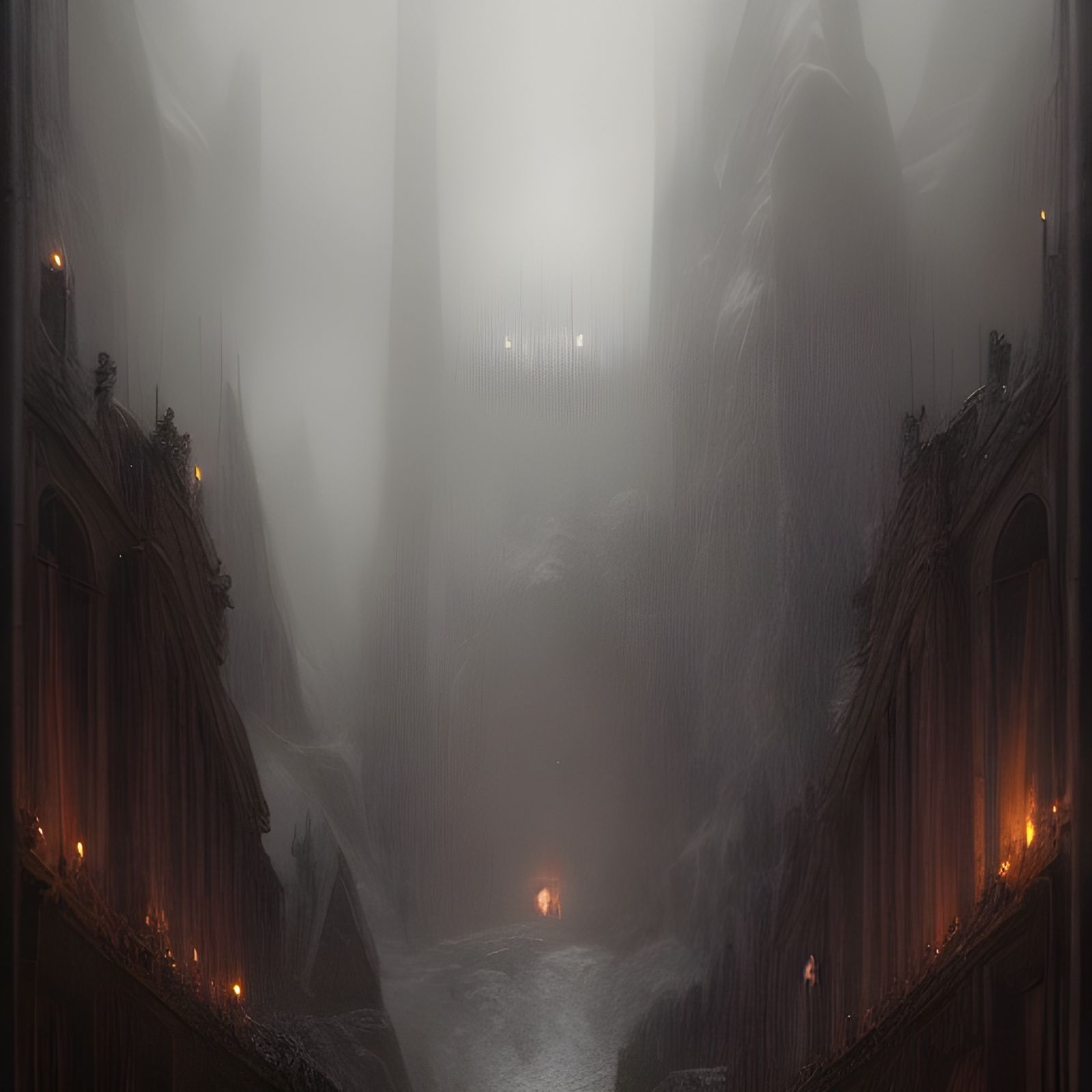 Elven Horror at Helm's Klamm: Sinister Rainy Scene