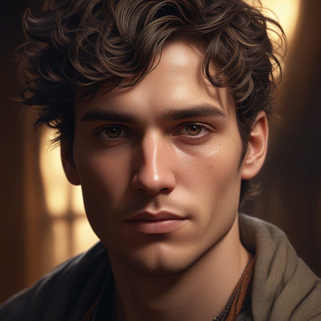 Portrait of a Young Man in Chiaroscuro Style with Soot-Cover...