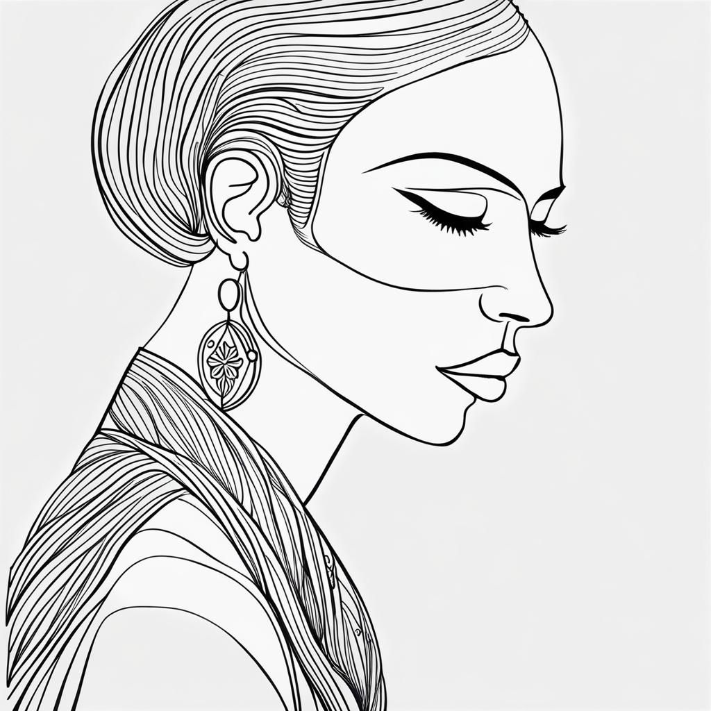 Minimalist Line Art Profile in Pen and Ink Style