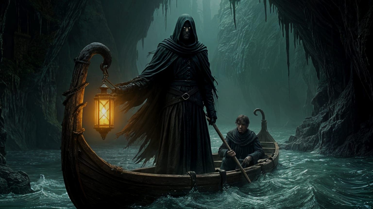 Mysterious Rowboat Enters Dark Cavern