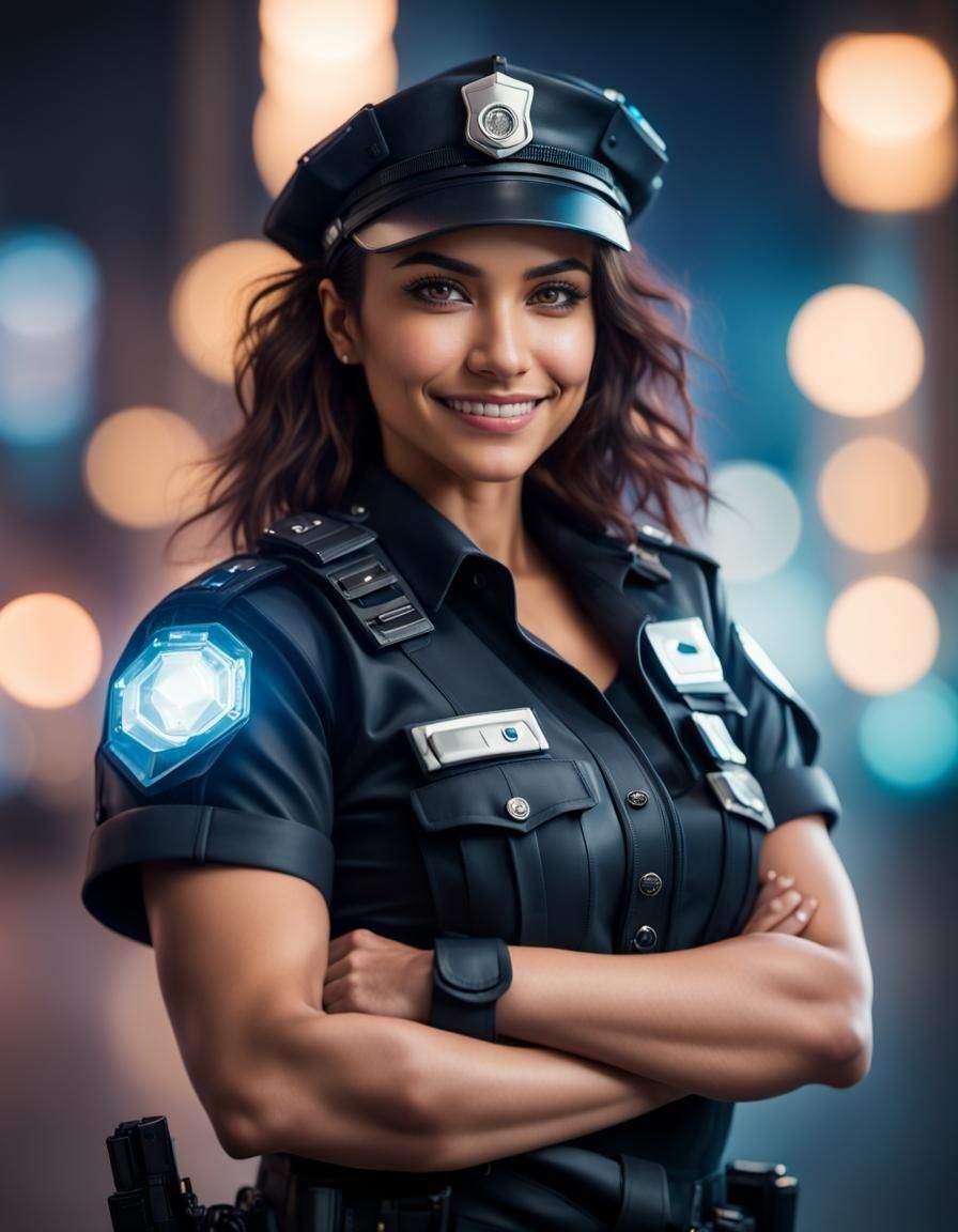 Cyberpunk Female Cop Portrait with Bokeh