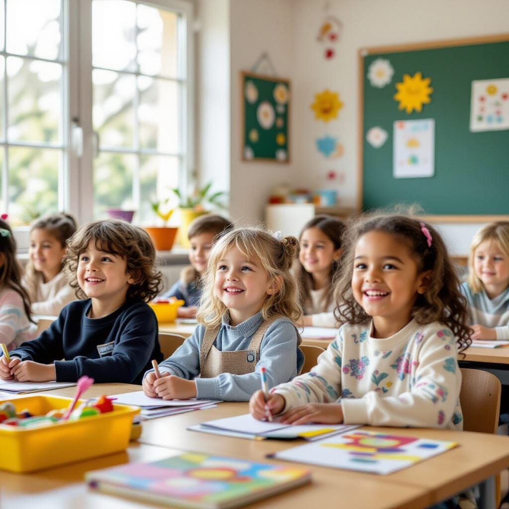 Happy Children Learning in a Vibrant, Whimsical Classroom
