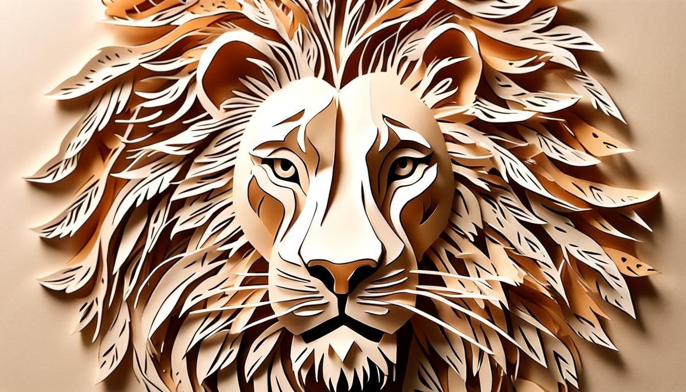 Detailed Kirigami Paper Art of a Roaring Lion