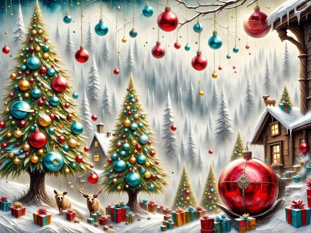 Magical Snowy Mountain Christmas with Woodland Animals